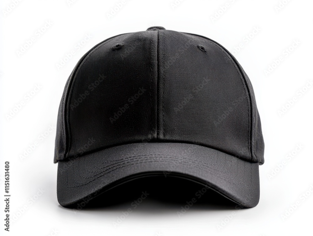 Stylish black cap mockup displayed on a white background highlighting its sleek design Stylish black cap mockup displayed on a white background highlighting its sleek design