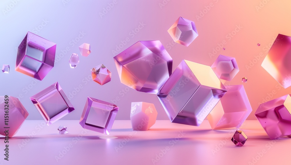 Abstract Geometric Composition with Pink and Gold Cubes Abstract Geometric Composition with Pink and Gold Cubes