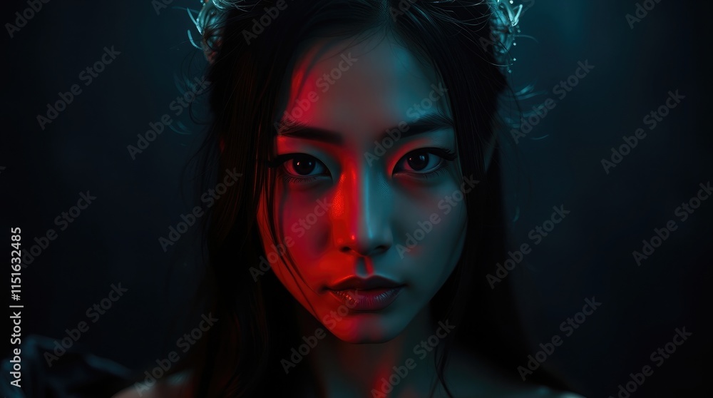 A portrait of a beautiful Asian woman with delicate features, glowing skin, and long, flowing hair A portrait of a beautiful Asian woman with delicate features, glowing skin, and long, flowing hair