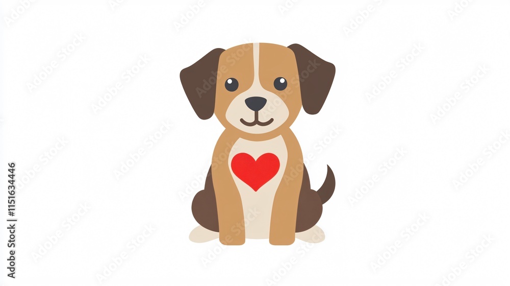 Cute Dog Illustration with Heart, Single 2D Flat Vector Design Cute Dog Illustration with Heart, Single 2D Flat Vector Design