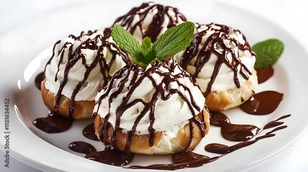 Delicious French Profiteroles with Cream and Chocolate Drizzle Delicious French Profiteroles with Cream and Chocolate Drizzle