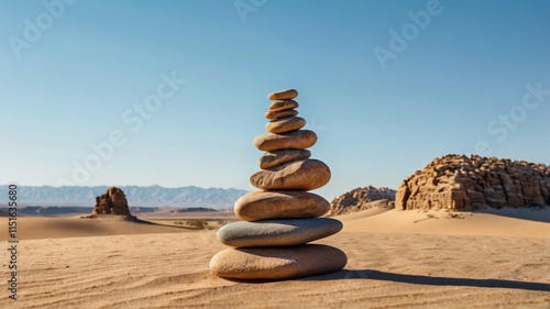 Canvas Print A minimalist desert landscape featuring smooth, perfectly balanced stones arrang
