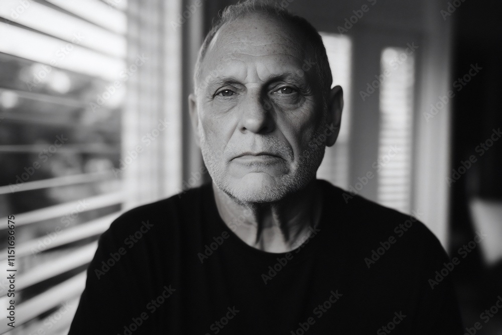 Obraz premium Black and white portrait of a serious older man.