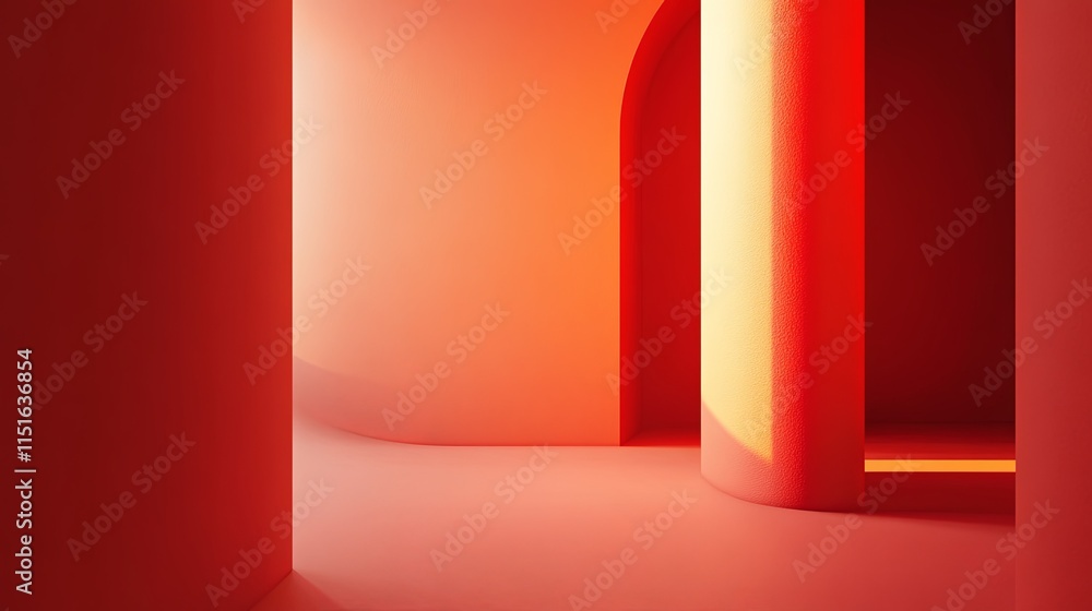 Fototapeta premium Vibrant architectural space with orange tones and smooth curves creates an inviting and warm atmosphere in a modern environment during daylight