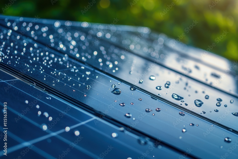Closeup of raindrops on solar panels nature setting detail photography outdoor environment macro viewpoint renewable energy concept Closeup of raindrops on solar panels nature setting detail photography outdoor environment macro viewpoint renewable energy concept