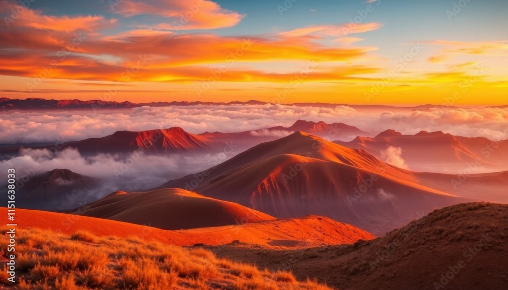 Fototapeta premium a view of a mountain range with a sunset in the background