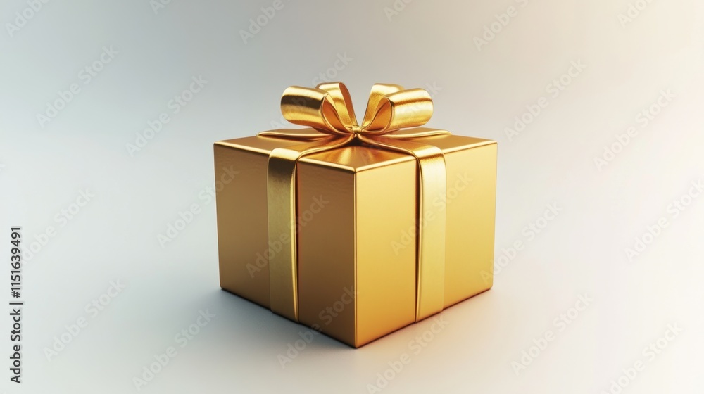 Obraz premium Gold gift box with golden ribbon bow.