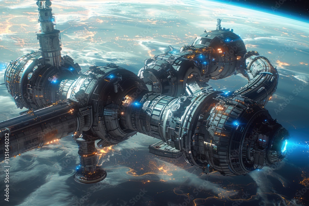 Futuristic Space Station Orbiting Earth Futuristic Space Station Orbiting Earth