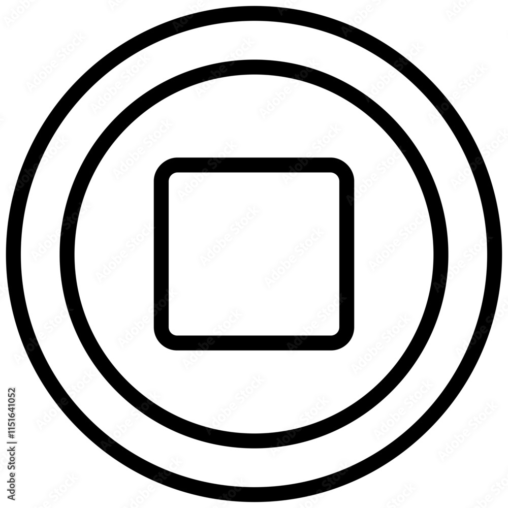Stop Button Outline Icon, Black And White Outline Icon Symbol Stop Button Outline Icon, Black And White Outline Icon Symbol