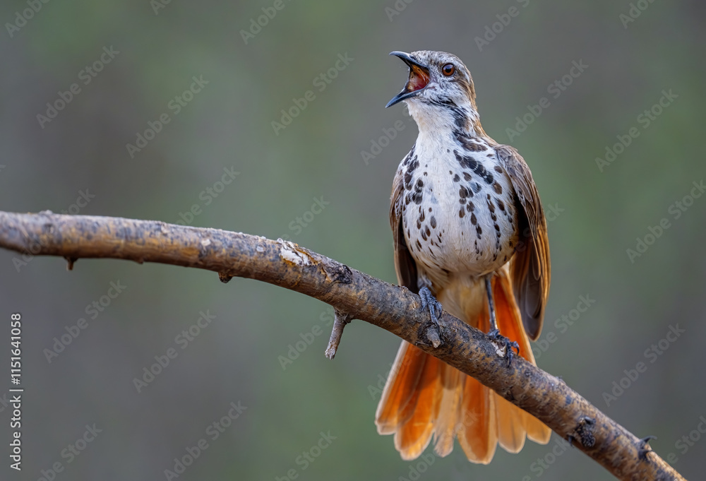 Brown Mockingbird perching on a tree in Kenya habitat, mimic bird