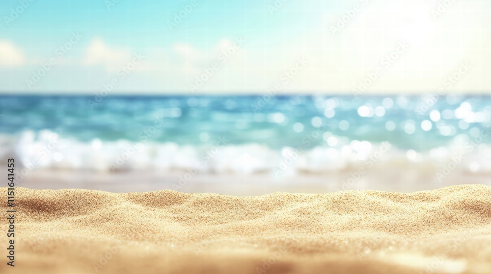 Serene Beach Scene with Soft Sand and Gentle Ocean Waves Under Sunlight Serene Beach Scene with Soft Sand and Gentle Ocean Waves Under Sunlight