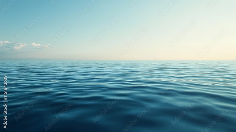 Obraz premium Calm ocean waves gently rolling under a clear sky at dawn with soft lighting enhancing the tranquil waters and distant horizon