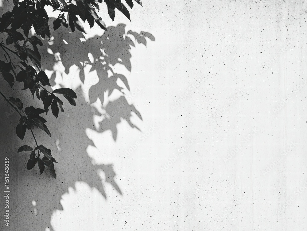 Shadows of Leaves on Texture White Wall in Black and White Photography Shadows of Leaves on Texture White Wall in Black and White Photography