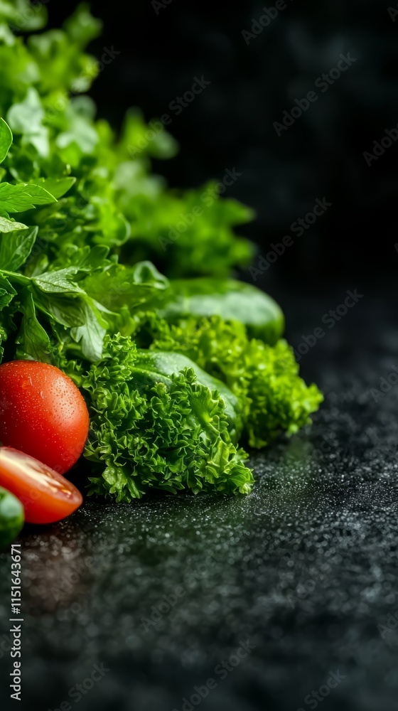 A bunch of fresh vegetables on a black surface A bunch of fresh vegetables on a black surface