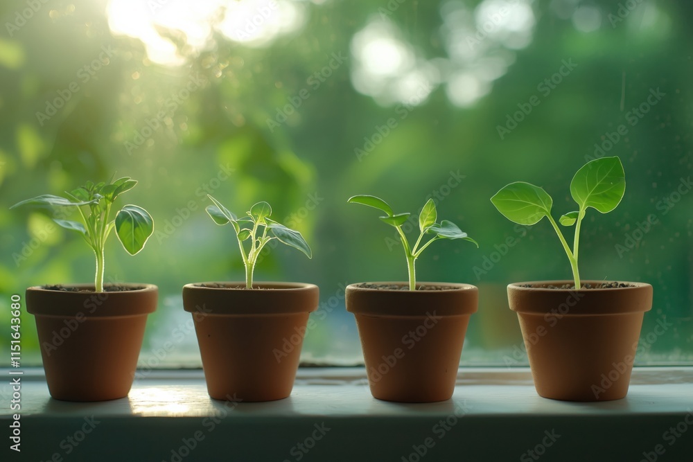 Herb Seedlings on a Sunny Windowsill Herb Seedlings on a Sunny Windowsill