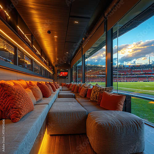A VIP box in a football stadium with a luxury seating arrangement