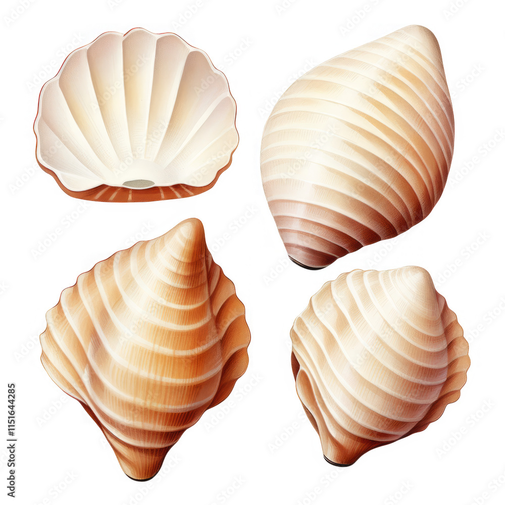 Four Unique Seashells Displayed Against A Black Background Four Unique Seashells Displayed Against A Black Background