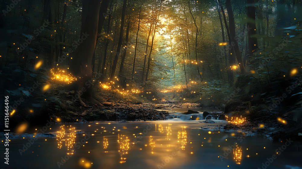 Enchanted Forest River: A Magical Night Photography Enchanted Forest River: A Magical Night Photography
