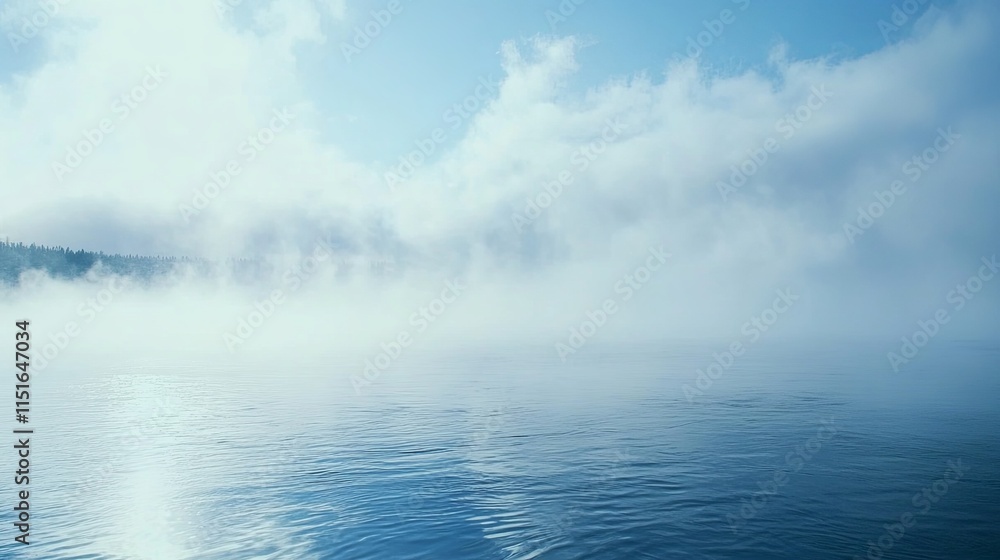 Mist hangs over a tranquil lake at dawn, creating an ethereal atmosphere perfect for reflection and serenity Mist hangs over a tranquil lake at dawn, creating an ethereal atmosphere perfect for reflection and serenity