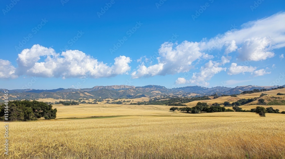 Golden wheat fields under clear blue sky serene landscape rolling hills nature photography tranquil environment Golden wheat fields under clear blue sky serene landscape rolling hills nature photography tranquil environment