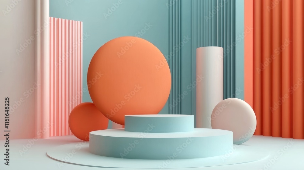 Abstract Pastel 3D Render: Minimalist Geometric Shapes and Platforms Abstract Pastel 3D Render: Minimalist Geometric Shapes and Platforms