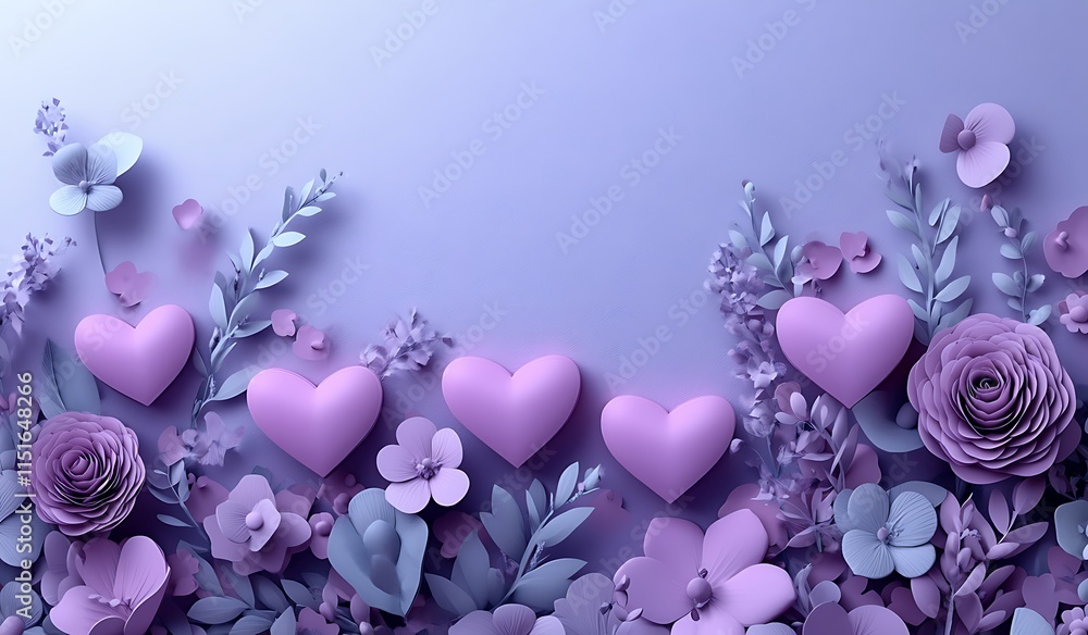 Valentine day purple hearts and flowers on a purple background
Valentine day purple hearts and flowers on a purple background