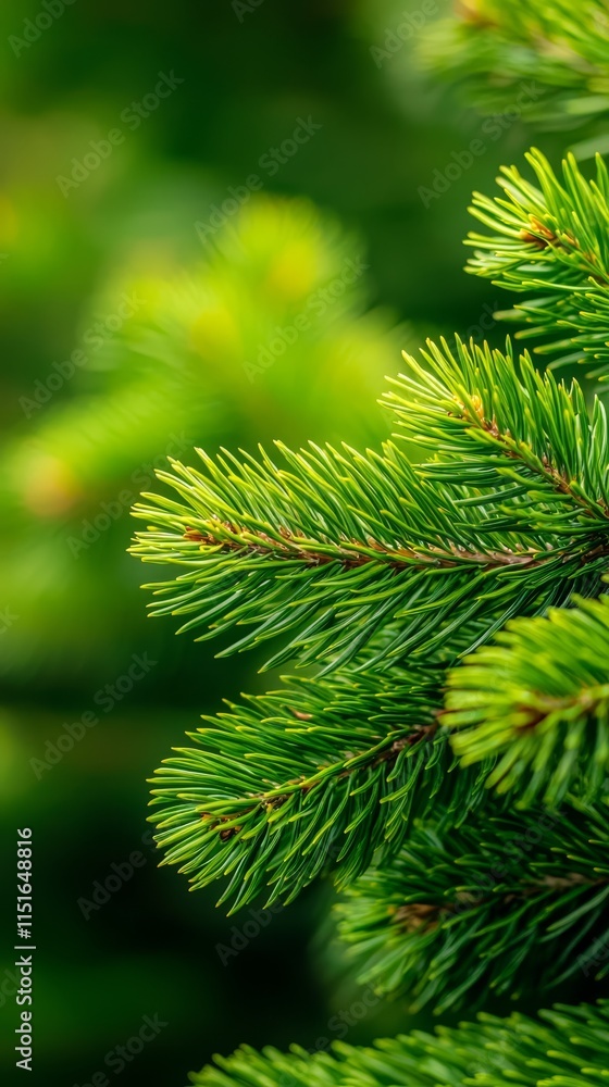 A close up of a pine tree branch with green needles A close up of a pine tree branch with green needles