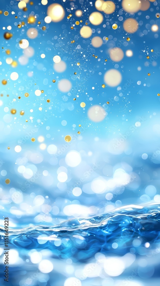 a blue and gold bokeh background with water and bubbles a blue and gold bokeh background with water and bubbles