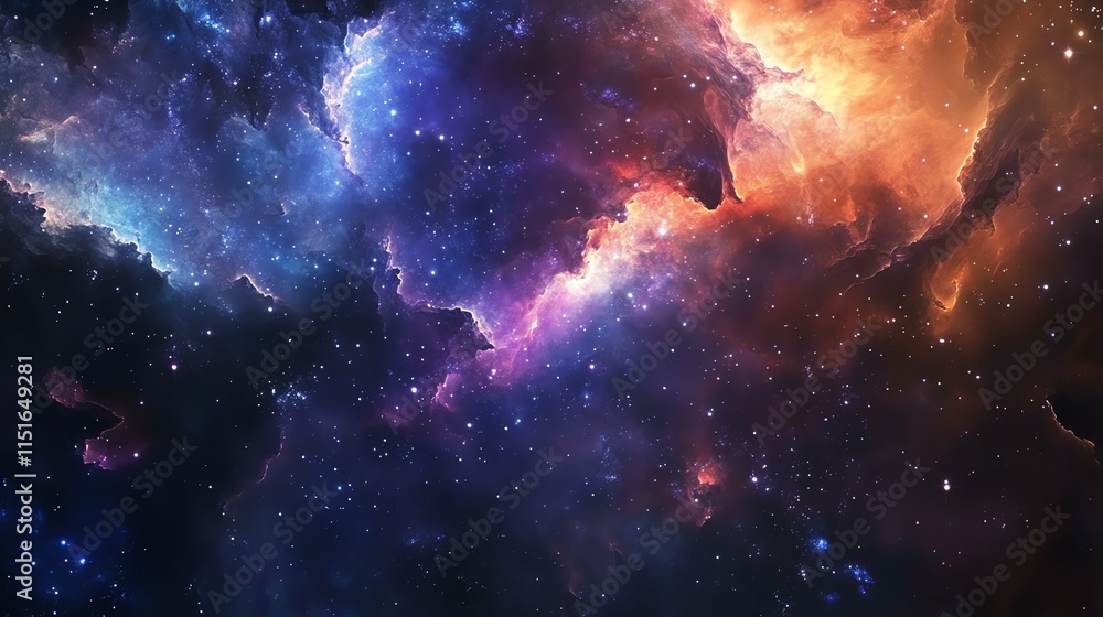 Obraz premium Cosmic nebula, vibrant hues of purple, blue, and orange.