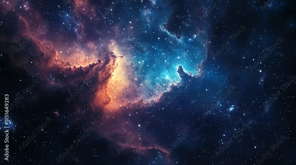 Fototapeta premium Cosmic nebula in vibrant hues of orange, blue, and purple.
