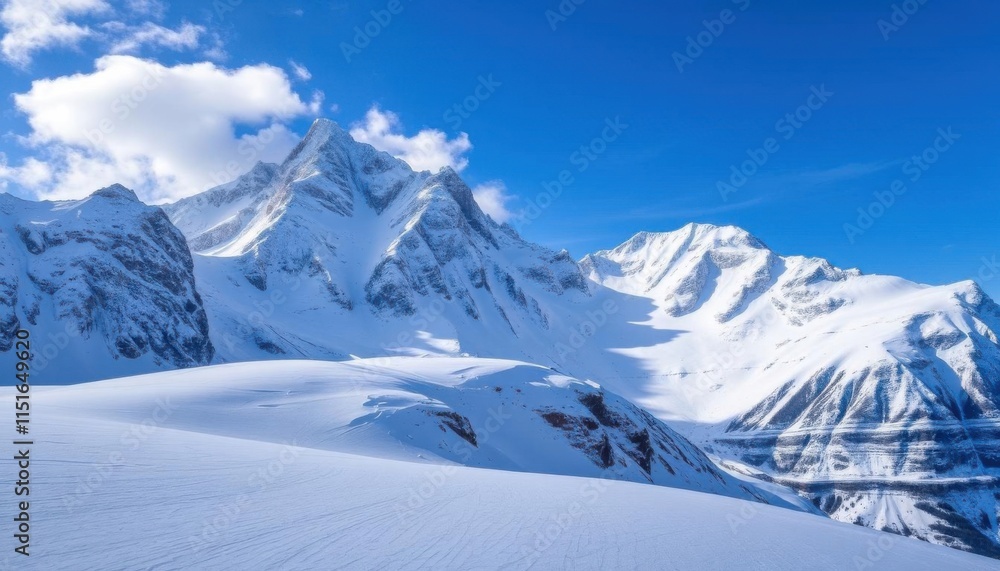a view of a snow covered mountain with a person skiing down a view of a snow covered mountain with a person skiing down