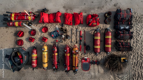 Rescue Equipment Arrangement on Sandy Surface