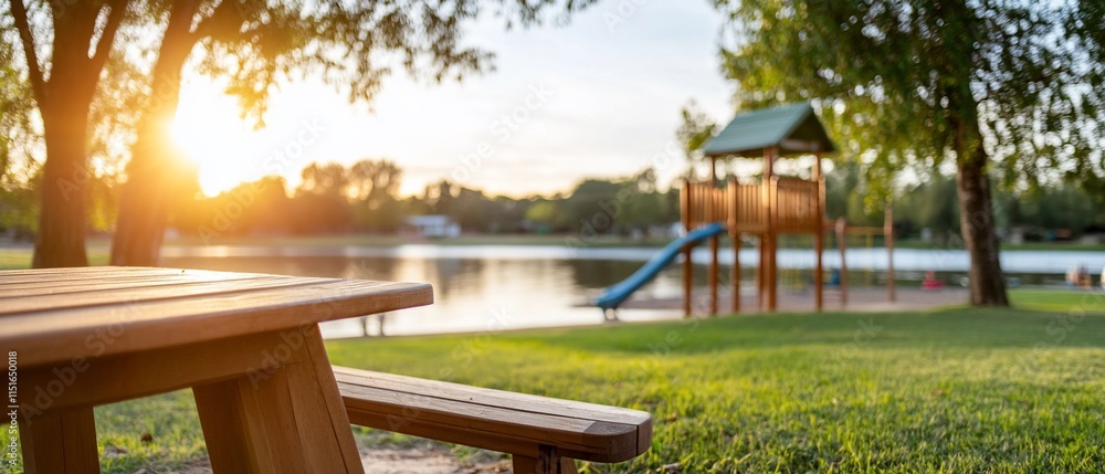 Obraz premium Scenic park view with playground and sunset.