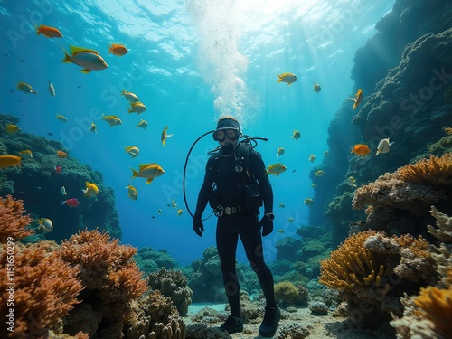 scuba diver and coral generative ai photo