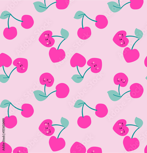 cerezas con forma de corazon fondo rosado
