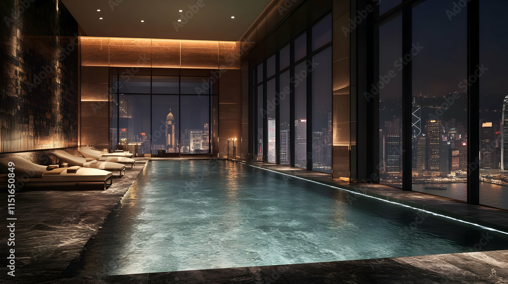 Obraz premium Luxury Indoor Pool with Stunning Night City View