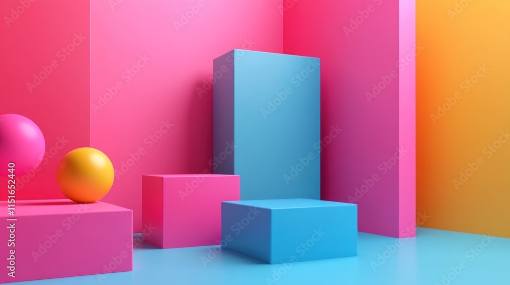 Vibrant Color Blocks and Spheres Abstract Composition Vibrant Color Blocks and Spheres Abstract Composition