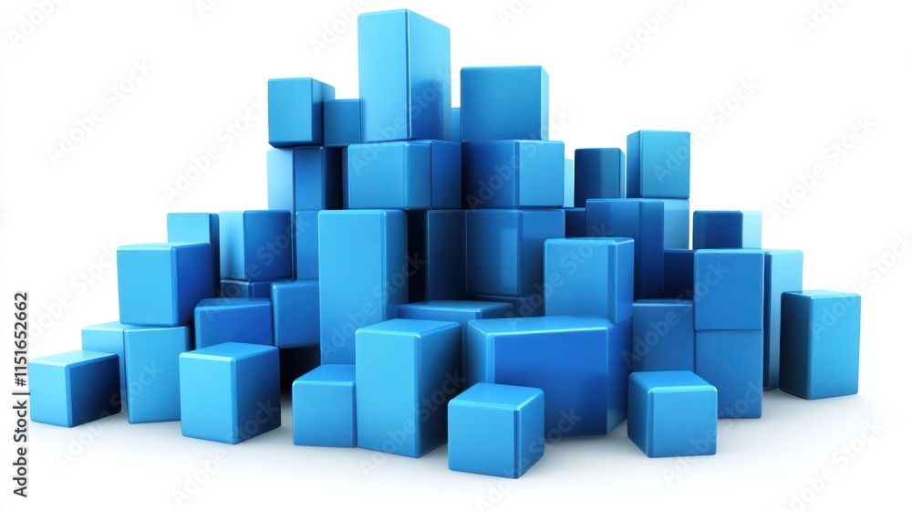 Abstract Blue Cubes: A 3D Rendering of Stacked Blocks Abstract Blue Cubes: A 3D Rendering of Stacked Blocks
