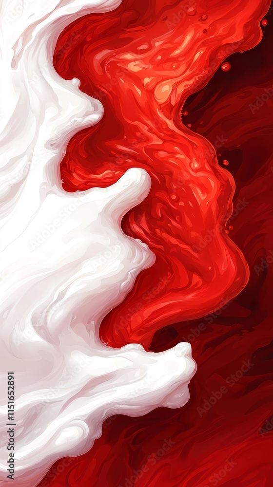 Fototapeta premium A red and white abstract painting on a black background