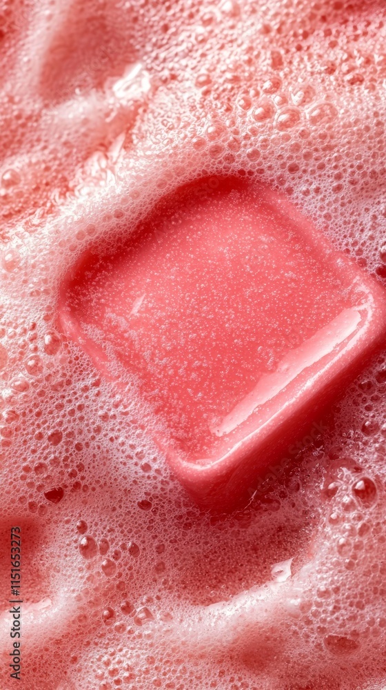 Fototapeta premium A close up of a pink ice cube in a bubble bath