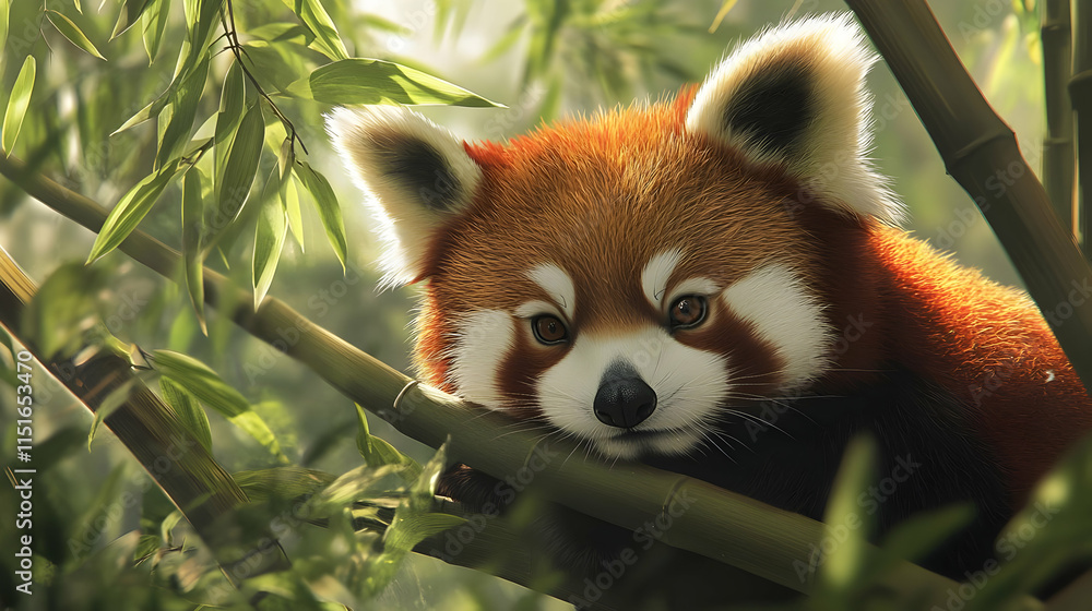 Obraz premium Red Panda in Bamboo Forest: A Captivating Wildlife Portrait