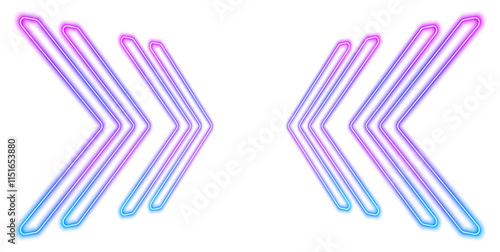 Neon blue pink arrows glow against a white mesh background, creating a sense of fast technological movement. This abstract PNG design represents high-tech energy and speed.