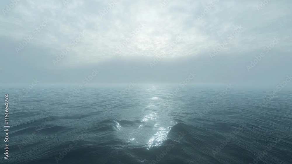 A serene sea gently mirrors the soft light that glows beneath a blanket of clouds stretching across the horizon in the peaceful early morning hours A serene sea gently mirrors the soft light that glows beneath a blanket of clouds stretching across the horizon in the peaceful early morning hours