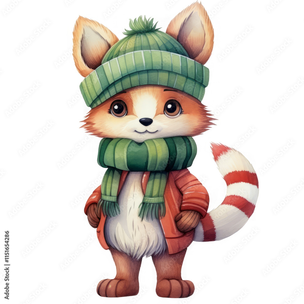 Obraz premium Adorable Cartoon Fox Wearing Winter Clothing