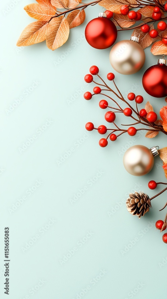 Fototapeta premium A bunch of red and gold ornaments on a blue background