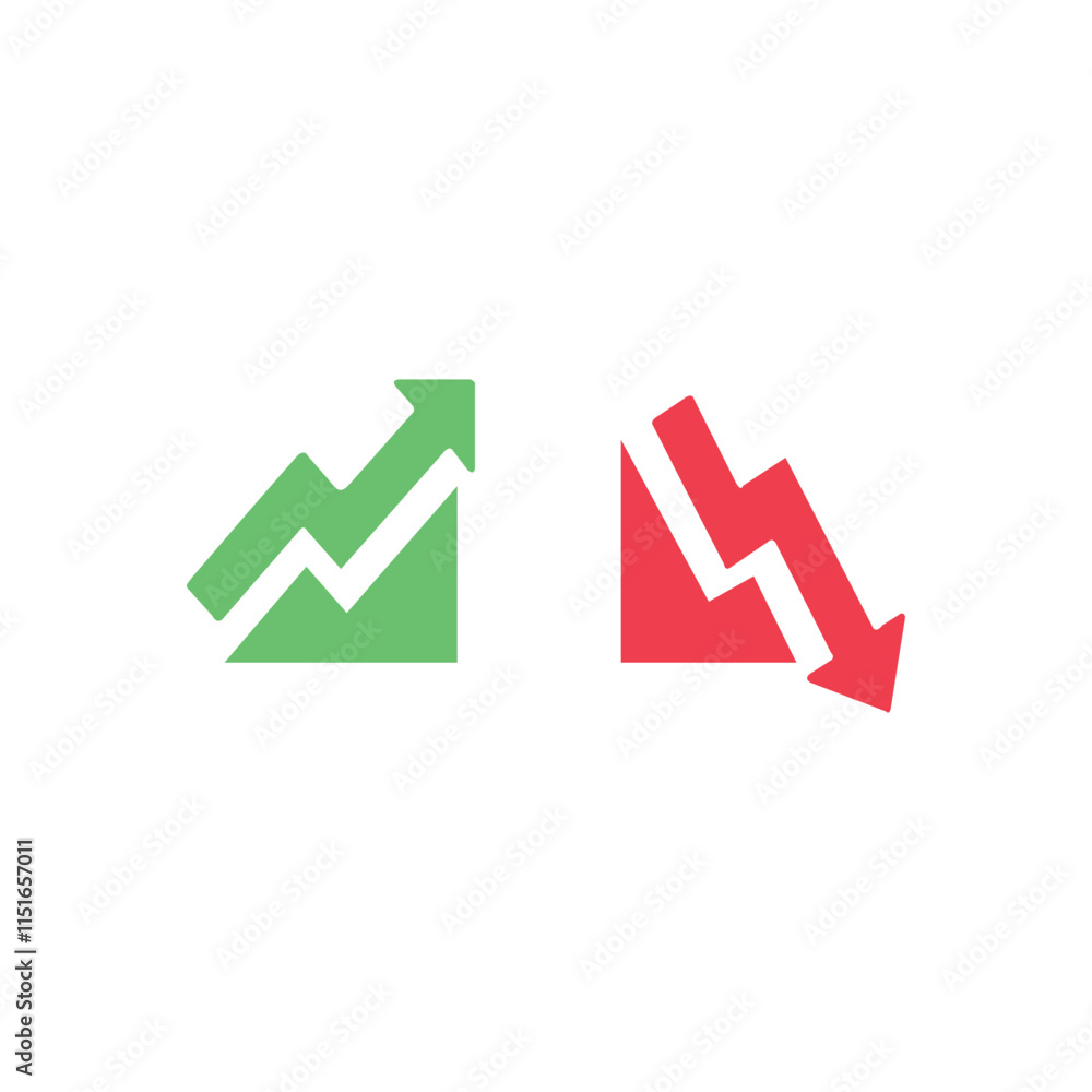 Graph going Up and Down sign with green and red arrows vector. Vector illustration. Graph going Up and Down sign with green and red arrows vector. Vector illustration.