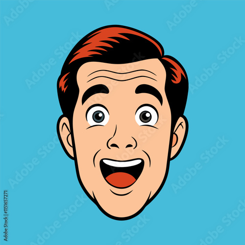 Face of an admiring or surprised young man. Retro pop art comic style. Vector illustration.