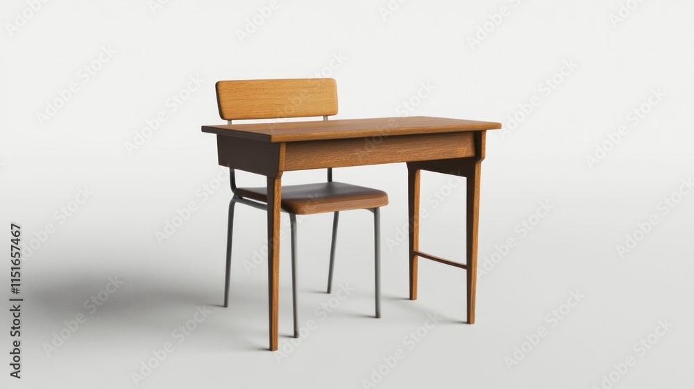 Wooden School Desk and Chair in a Minimalist Setting Wooden School Desk and Chair in a Minimalist Setting