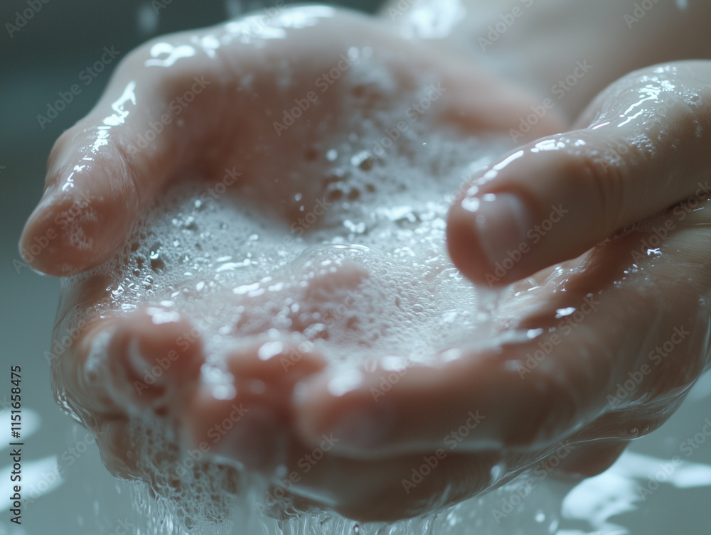 Hands are being rinsed with water and soap to maintain personal hygiene Hands are being rinsed with water and soap to maintain personal hygiene