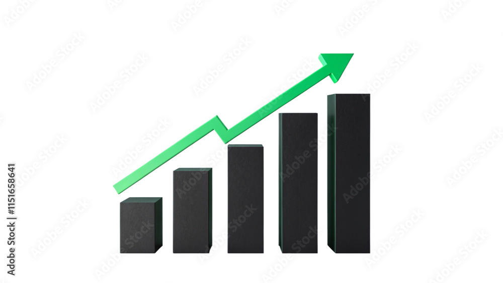 3D Bar Graph with Upward Arrow Stock, business graph with arrow. 3D Bar Graph with Upward Arrow Stock, business graph with arrow.